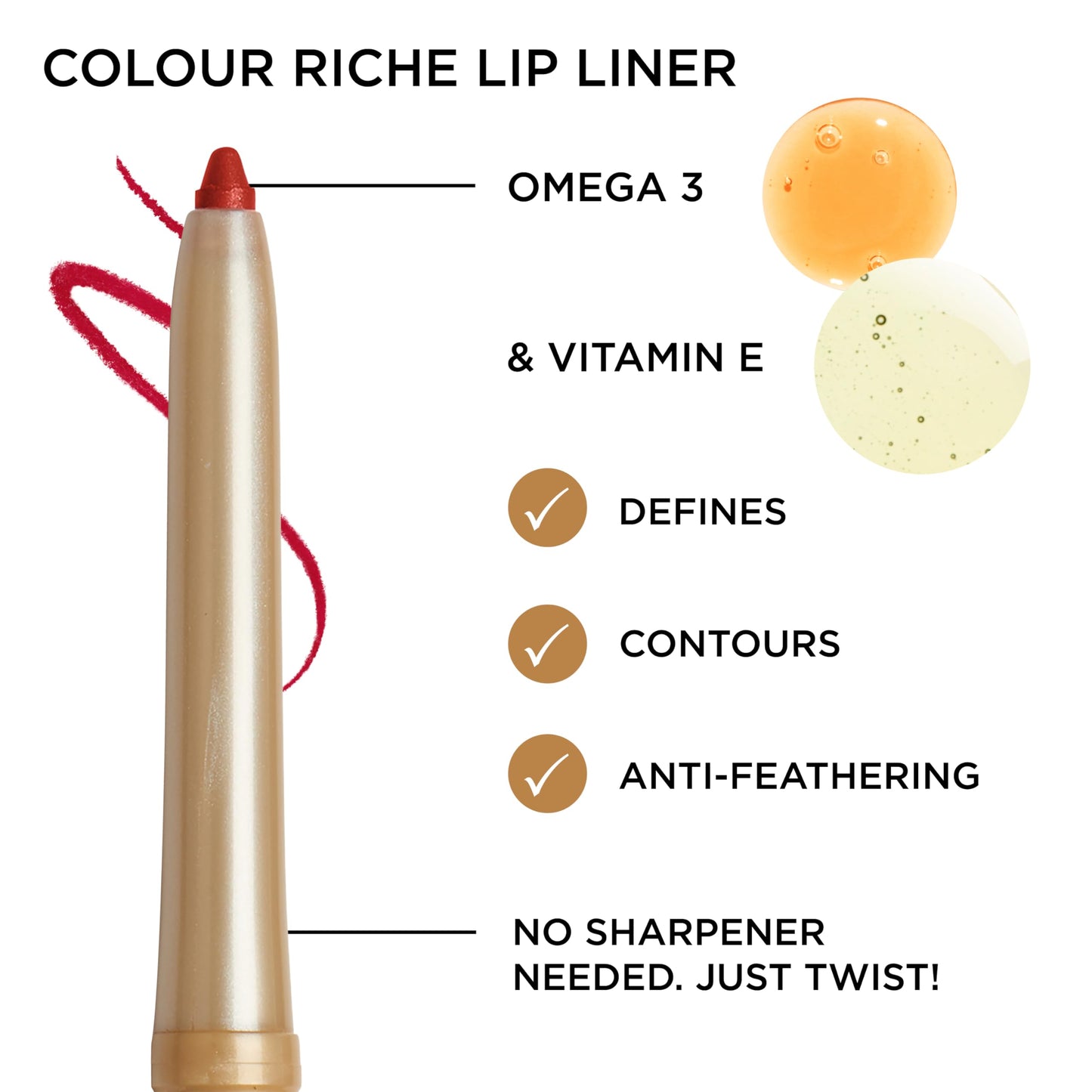 L'Oreal Paris Colour Riche Lip Liner Pencil, Creamy Lip Liner with Omega 3 and Vitamin E, 772 Lasting Plum (Deep Reddened Plum)