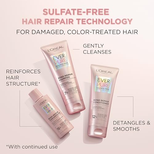 L'Oreal Paris EverPure Sulfate-Free Vegan Hair Care Kit - Shampoo and Conditioner to Strengthen and Repair Hair Bonds (Packaging May Vary)