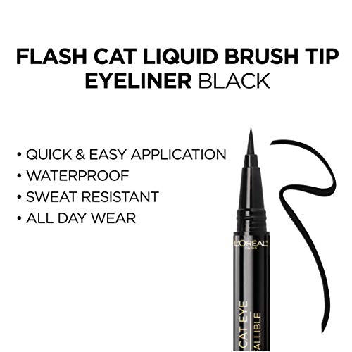 L'Oreal Paris Makeup Infallible Flash Cat Eye Waterproof Liquid Eyeliner, Black, 0.44 oz.