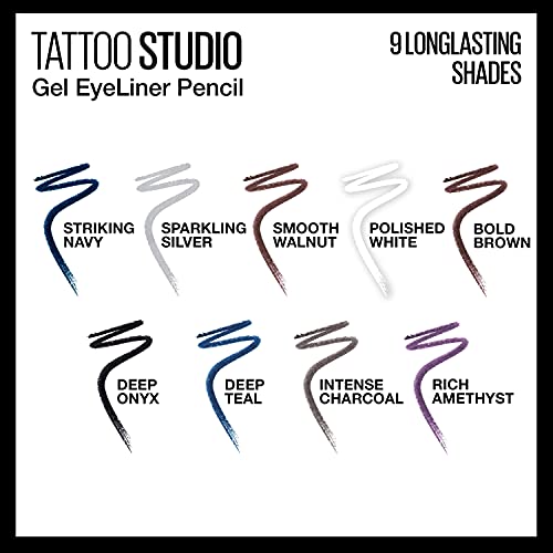 Maybelline TattooStudio Long-Lasting Sharpenable Eyeliner Pencil, Glide on Smooth Gel Pigments with 36 Hour Wear, Waterproof, Intense Charcoal, 1 Count