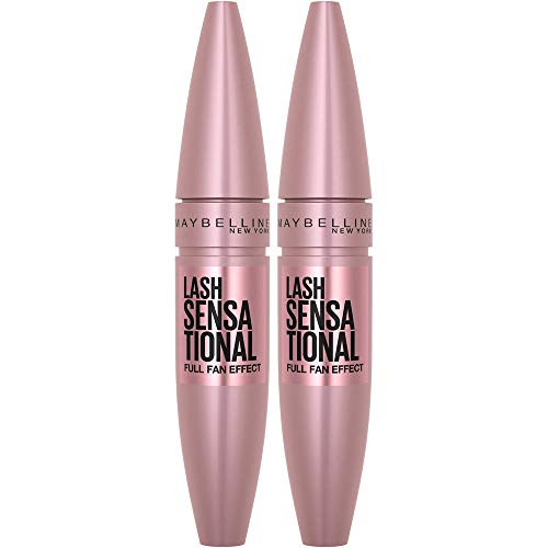 Maybelline Lash Sensational Washable Mascara, Lengthening and Volumizing for a Full Fan Effect, Blackest Black, 2 Count