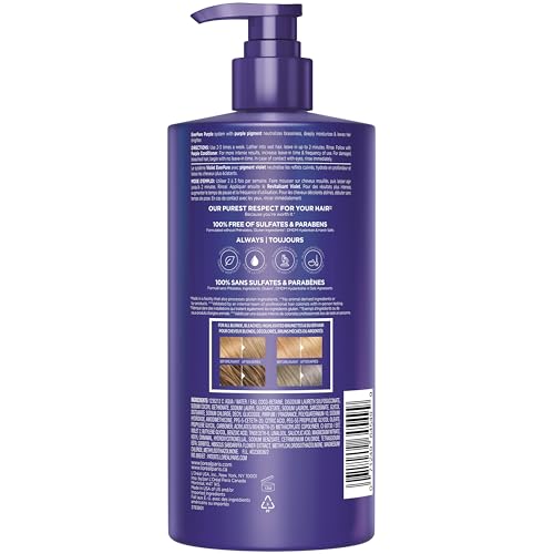 L’Oreal Paris Sulfate Free Brass Toning Purple Shampoo for Blonde, Bleached, Silver, or Brown Highlighted Hair, EverPure, 23 Fl Oz (Packaging May Vary)