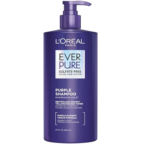 L’Oreal Paris Sulfate Free Brass Toning Purple Shampoo for Blonde, Bleached, Silver, or Brown Highlighted Hair, EverPure, 23 Fl Oz (Packaging May Vary)