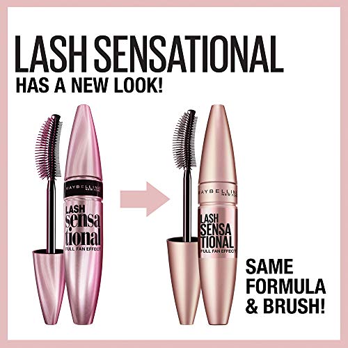 Maybelline Lash Sensational Washable Mascara, Lengthening and Volumizing for a Full Fan Effect, Blackest Black, 2 Count