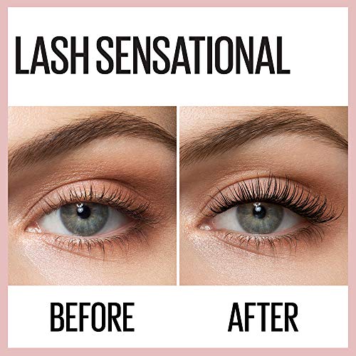 Maybelline Lash Sensational Washable Mascara, Lengthening and Volumizing for a Full Fan Effect, Blackest Black, 2 Count