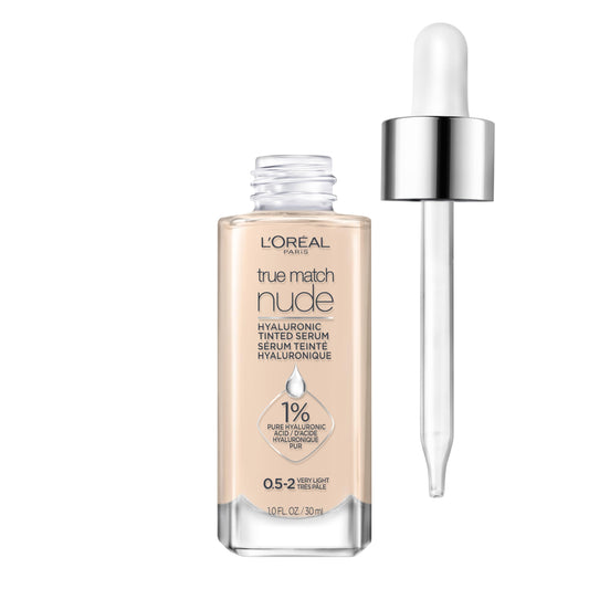 L'Oreal Paris True Match Nude Hyaluronic Tinted Serum Foundation with 1% Hyaluronic acid, Very Light 0.5-2, 1 fl. oz.