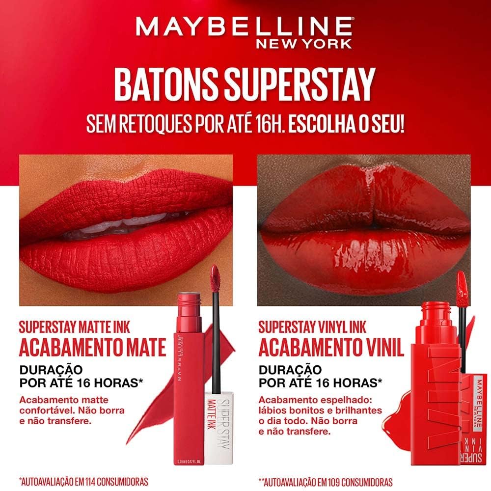 Maybelline Super Stay Vinyl Ink Longwear No-Budge Liquid Lipcolor Makeup, Highly Pigmented Color and Instant Shine, Lippy, Cranberry Red Lipstick, 0.14 fl oz, 1 Count