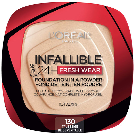 L'Oreal Paris Makeup Infallible Fresh Wear Foundation in a Powder, Up to 24H Wear, Waterproof, True Beige, 0.31 oz.