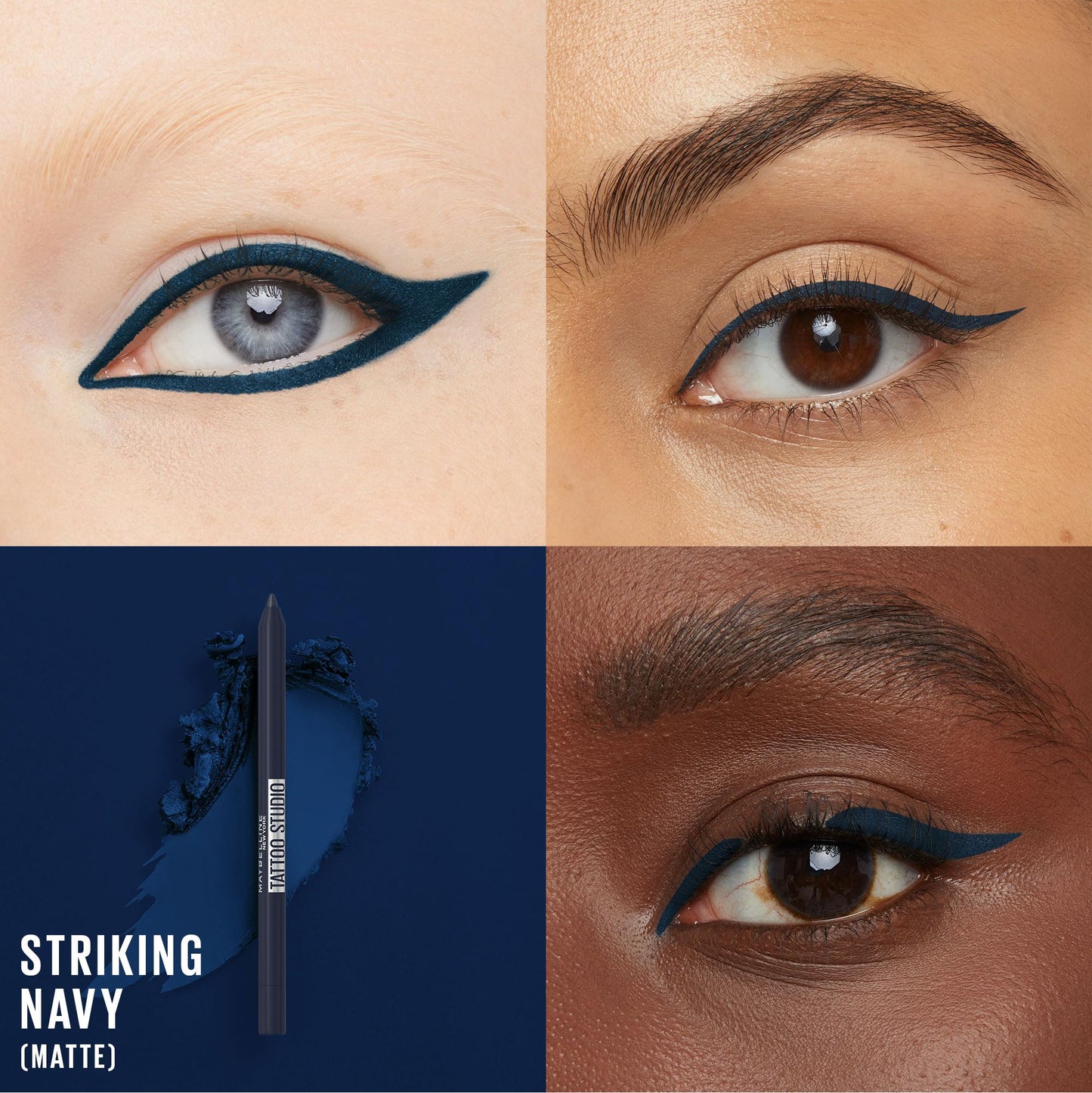 Maybelline TattooStudio Long-Lasting Sharpenable Eyeliner Pencil, Glide on Smooth Gel Pigments with 36 Hour Wear, Waterproof, Striking Navy, 1 Count