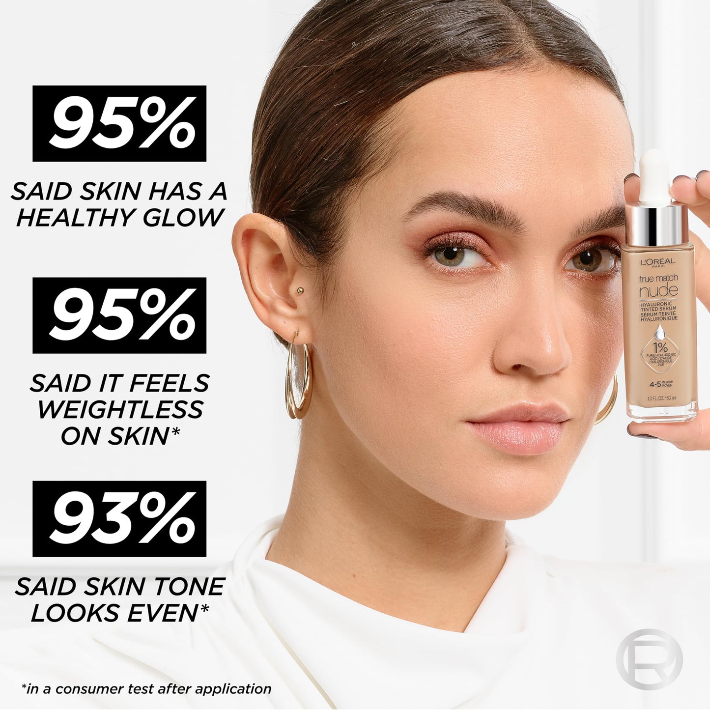 L'Oreal Paris True Match Nude Hyaluronic Tinted Serum Foundation with 1% Hyaluronic acid, Rosy Light 1-2.5, 1 fl. oz.