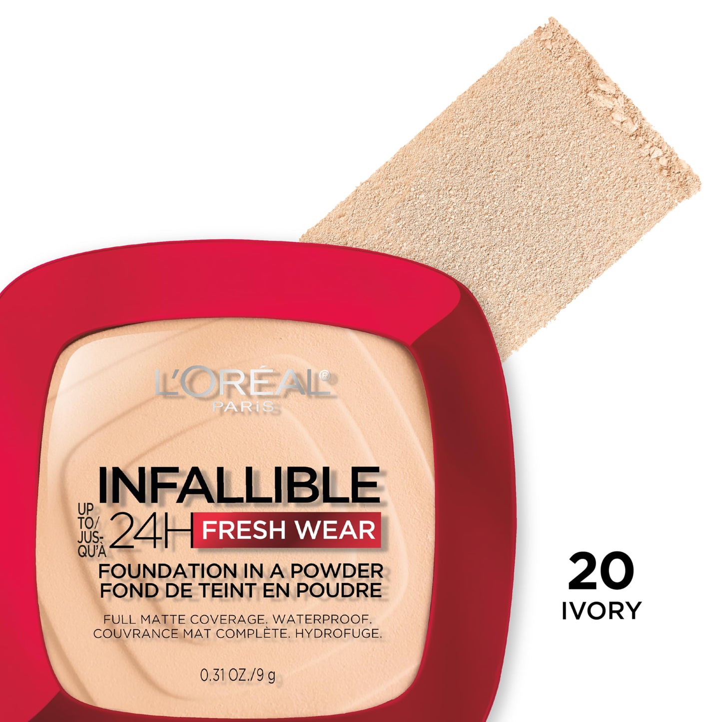 L'Oreal Paris Makeup Infallible Fresh Wear Foundation in a Powder, Up to 24H Wear, Waterproof, Ivory, 0.31 oz.