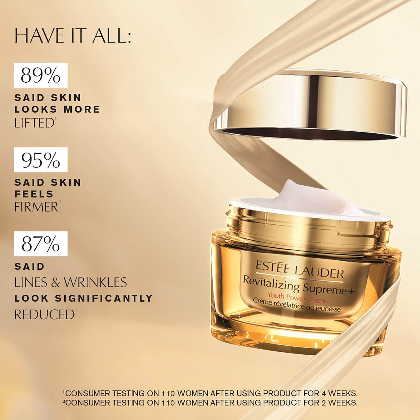 Estée Lauder Revitalizing Supreme+ Youth Power Cream Moisturizer with Hyaluronic Acid & Peptides, Anti Aging, 2.5 oz.