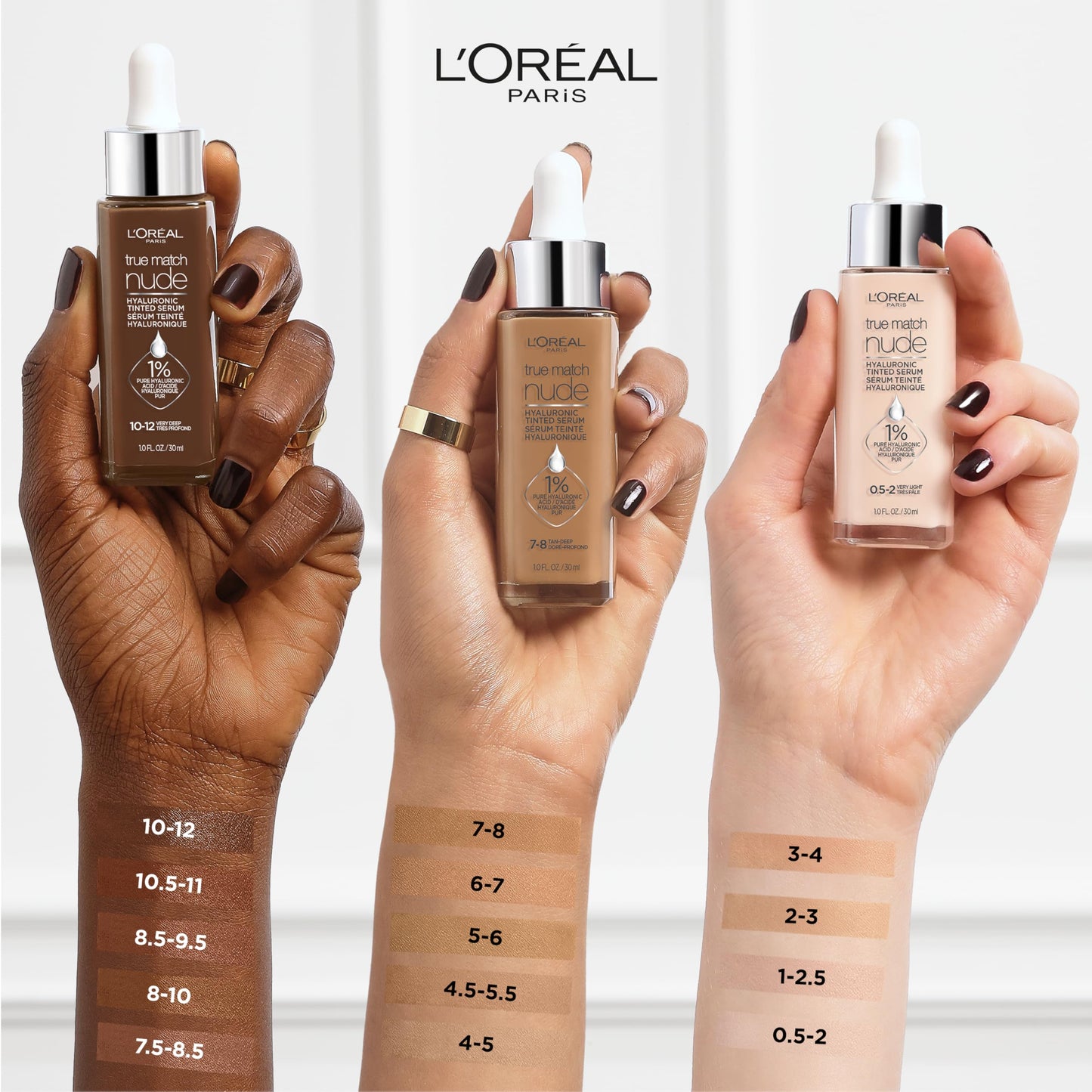 L'Oreal Paris True Match Nude Hyaluronic Tinted Serum Foundation with 1% Hyaluronic acid, Rosy Light 1-2.5, 1 fl. oz.