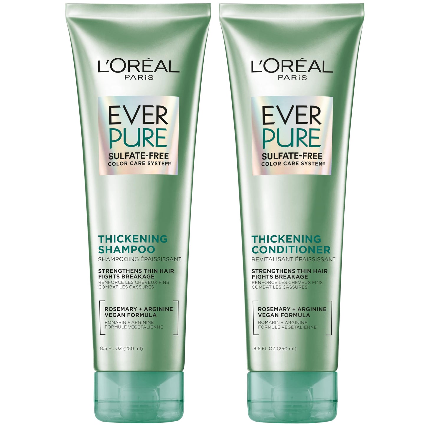 L'Oreal Paris Thickening Sulfate Free Shampoo and Conditioner, Thickens + Strengthens Thin, Fragile Hair, EverPure, 1 Hair Care Kit