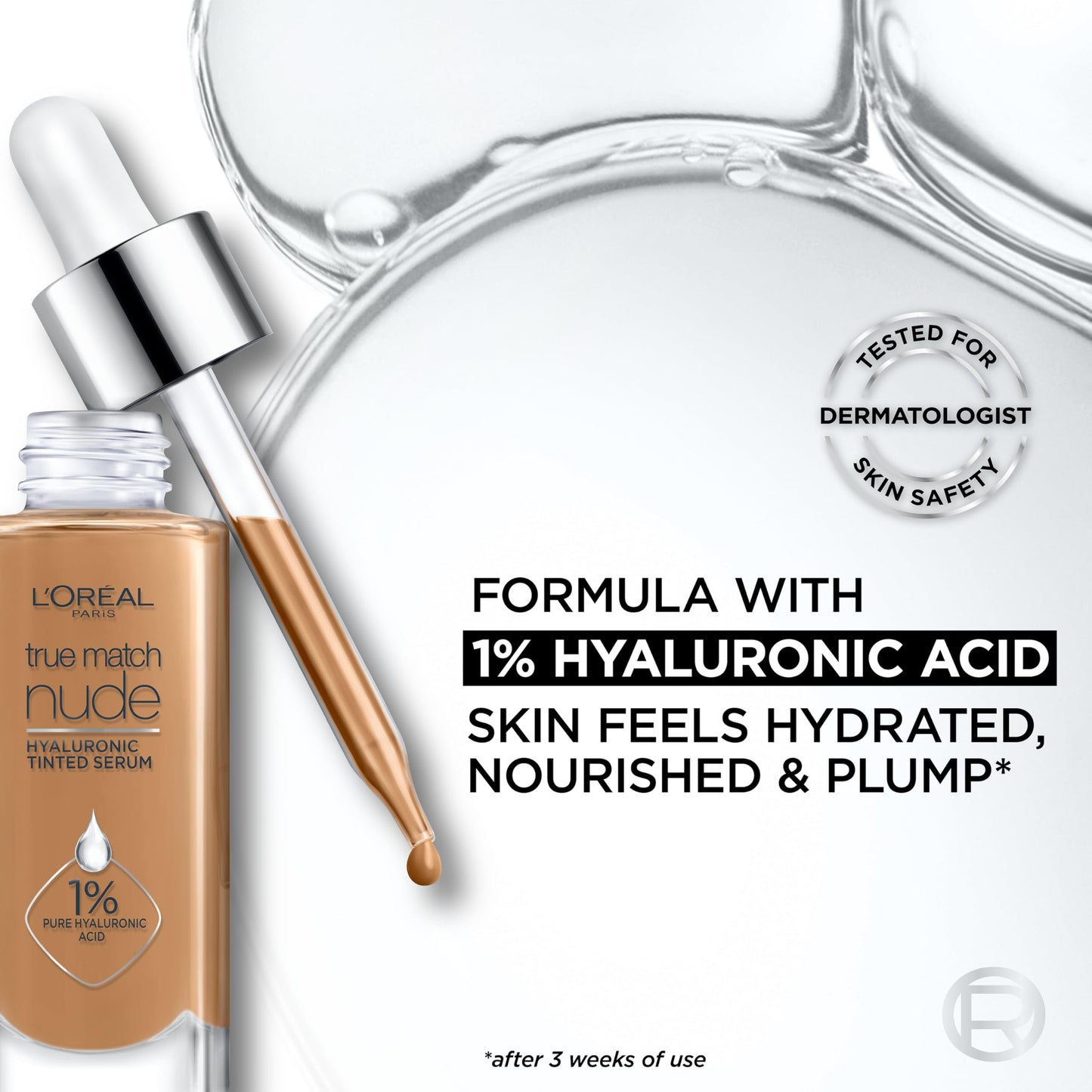 L'Oreal Paris True Match Nude Hyaluronic Tinted Serum Foundation with 1% Hyaluronic acid, Rosy Light 1-2.5, 1 fl. oz.