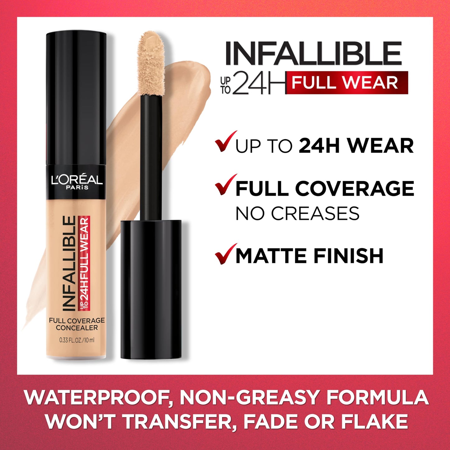 L'Oreal Paris Makeup Infallible Full Wear Waterproof Matte Concealer, Full Coverage, Cocoa, 0.33 fl. oz.