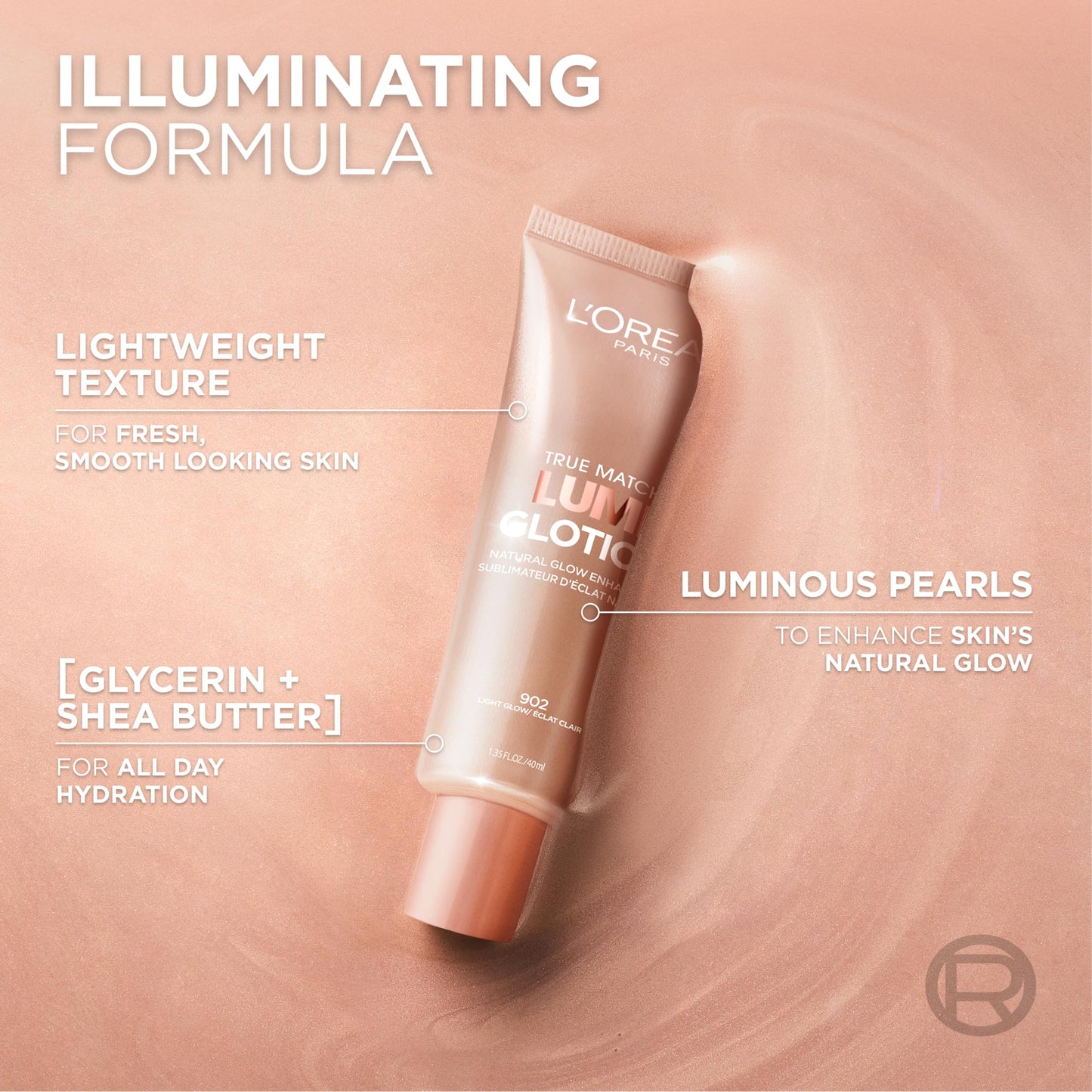 L'Oreal Paris Makeup True Match Lumi Glotion, Natural Glow Enhancer, Illuminator Highlighter, Bronzing Drops For a Sun-Kissed Glow, 902 Light