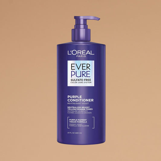 L’Oreal Paris Sulfate Free Brass Toning Purple Shampoo for Blonde, Bleached, Silver, or Brown Highlighted Hair, EverPure, 23 Fl Oz (Packaging May Vary)